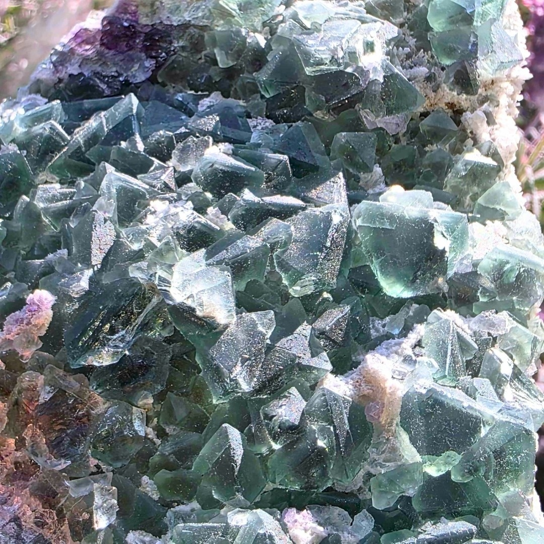 Large Green & Purple Cubic Fluorite with Calcite - Madagascar