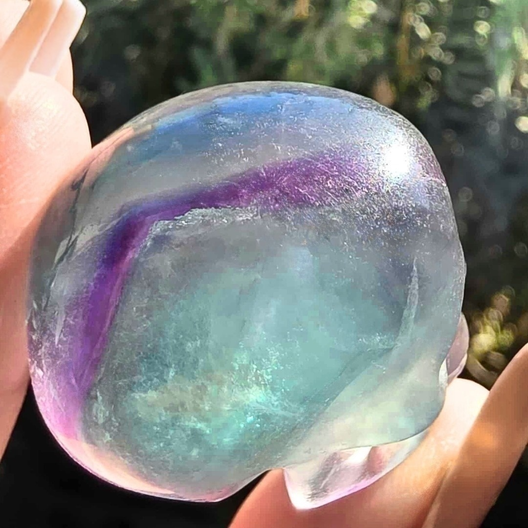 Rainbow Fluorite Skull Carving
