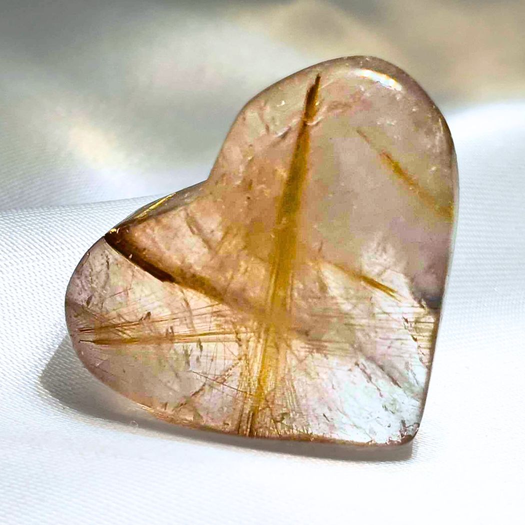 Smoky Golden Rutile Heart Carving with Rainbows