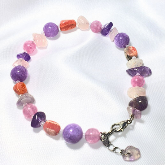 Rhodochrosite, Amethyst, Lepidolite & Pink Tourmaline Crystal Bracelet