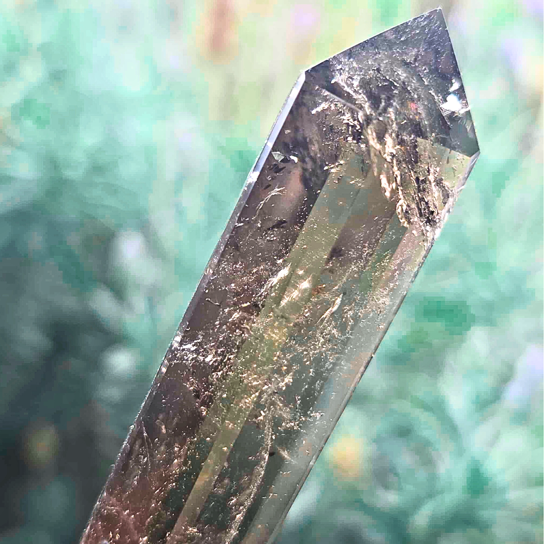 High Grade Smoky Quartz DT Crystal Wand with Rainbows - 10.3 cm