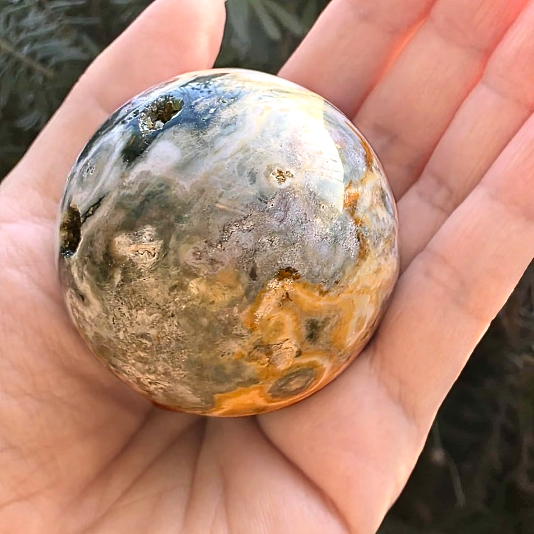 Druzy Orbicular Ocean Jasper Sphere - 162g