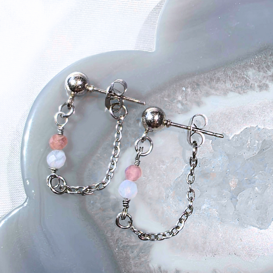 aurelle pink tourmaline and blue lace agate drop earrings