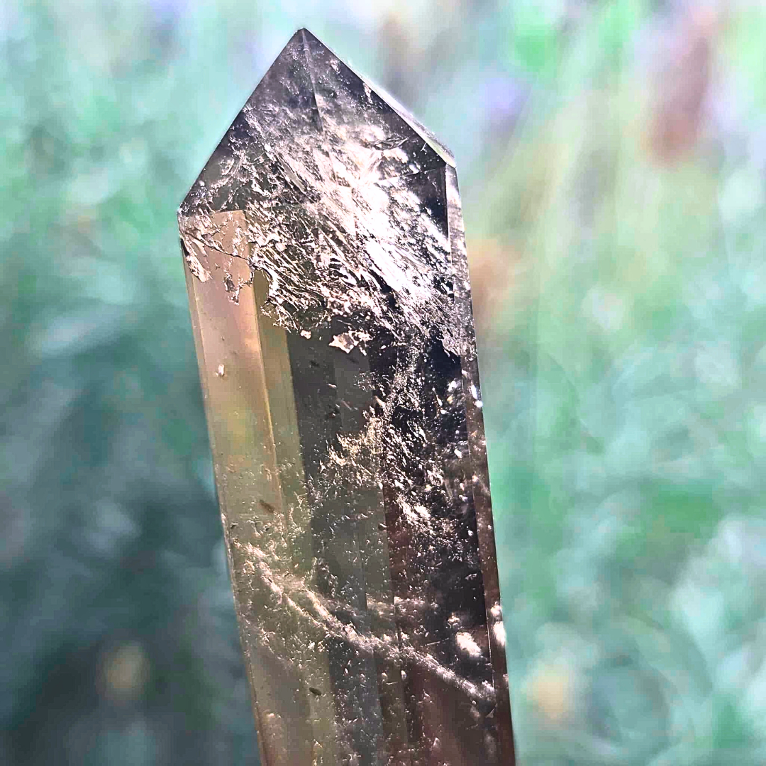 High Grade Smoky Quartz DT Crystal Wand with Rainbows - 10.3 cm
