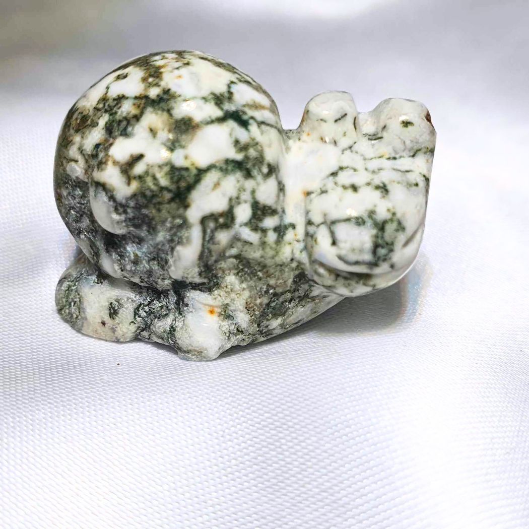 Moss Agate Snail Carvings