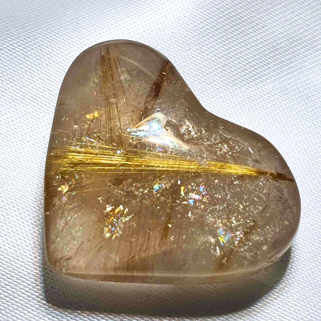 Smoky Golden Rutile Heart Carving with Rainbows