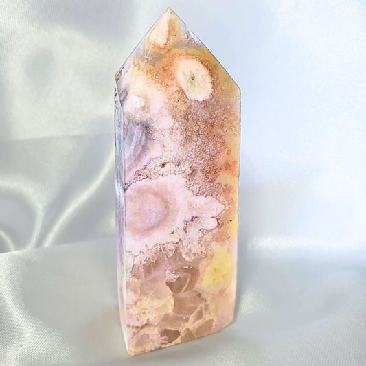 Druzy Pink Amethyst with Flower Agate Tower