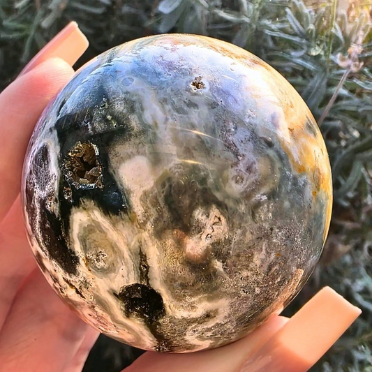 Druzy Orbicular Ocean Jasper Sphere - 162g