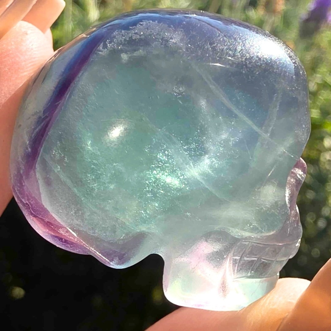 Rainbow Fluorite Skull Carving