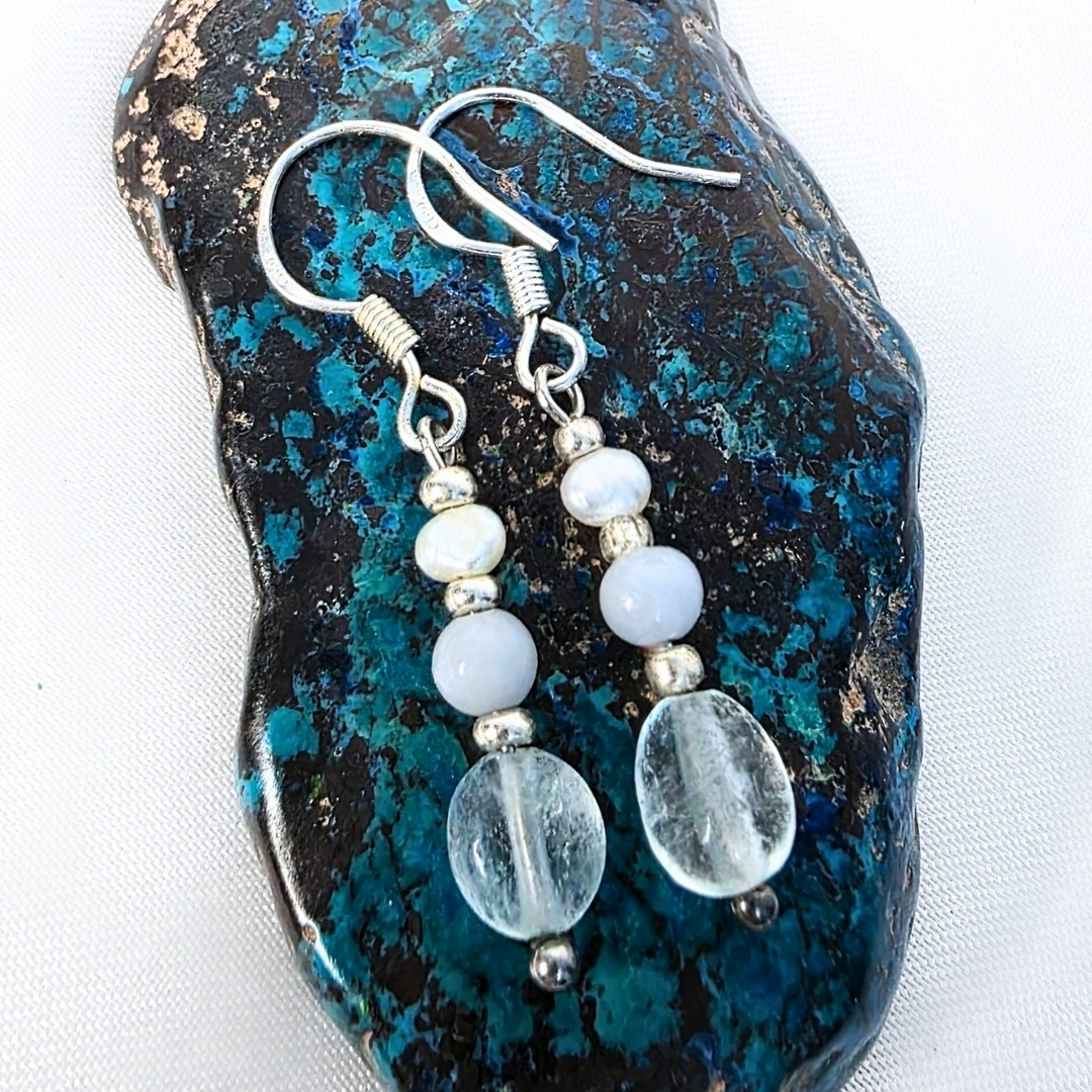 Celeste Drop Earrings | Aquamarine, Blue Chalcedony & Pearl (Sterling Silver)☁️