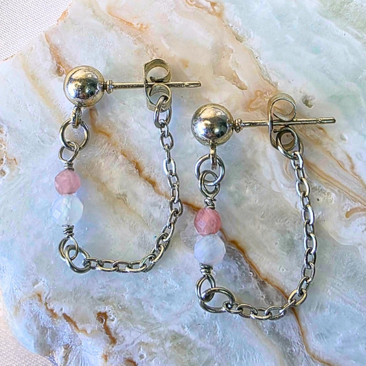 Aurelle Chain Drops | Tourmaline & Blue Lace Agate (Sterling Silver)☁️✨