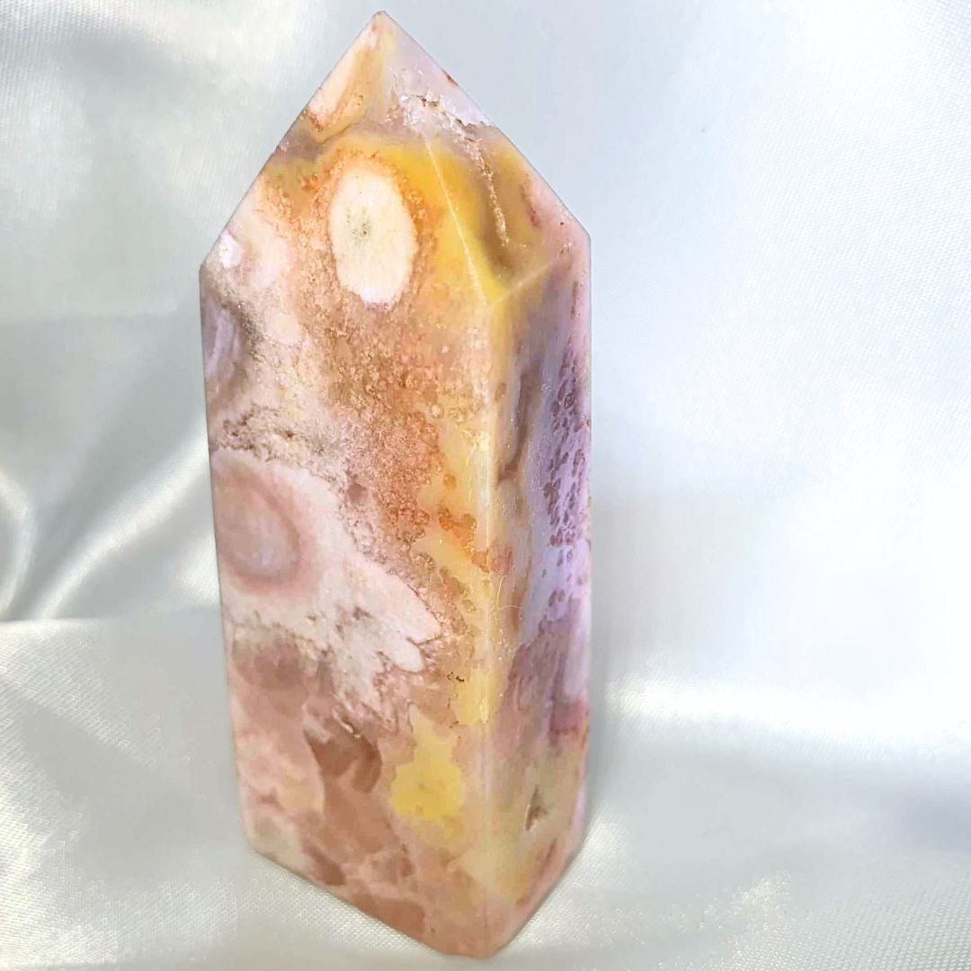 Druzy Pink Amethyst with Flower Agate Tower