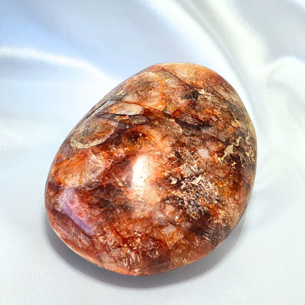 Fire Quartz Palm Stone with Rainbows