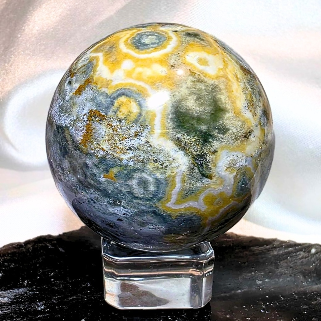 Druzy Orbicular Ocean Jasper Sphere - 162g