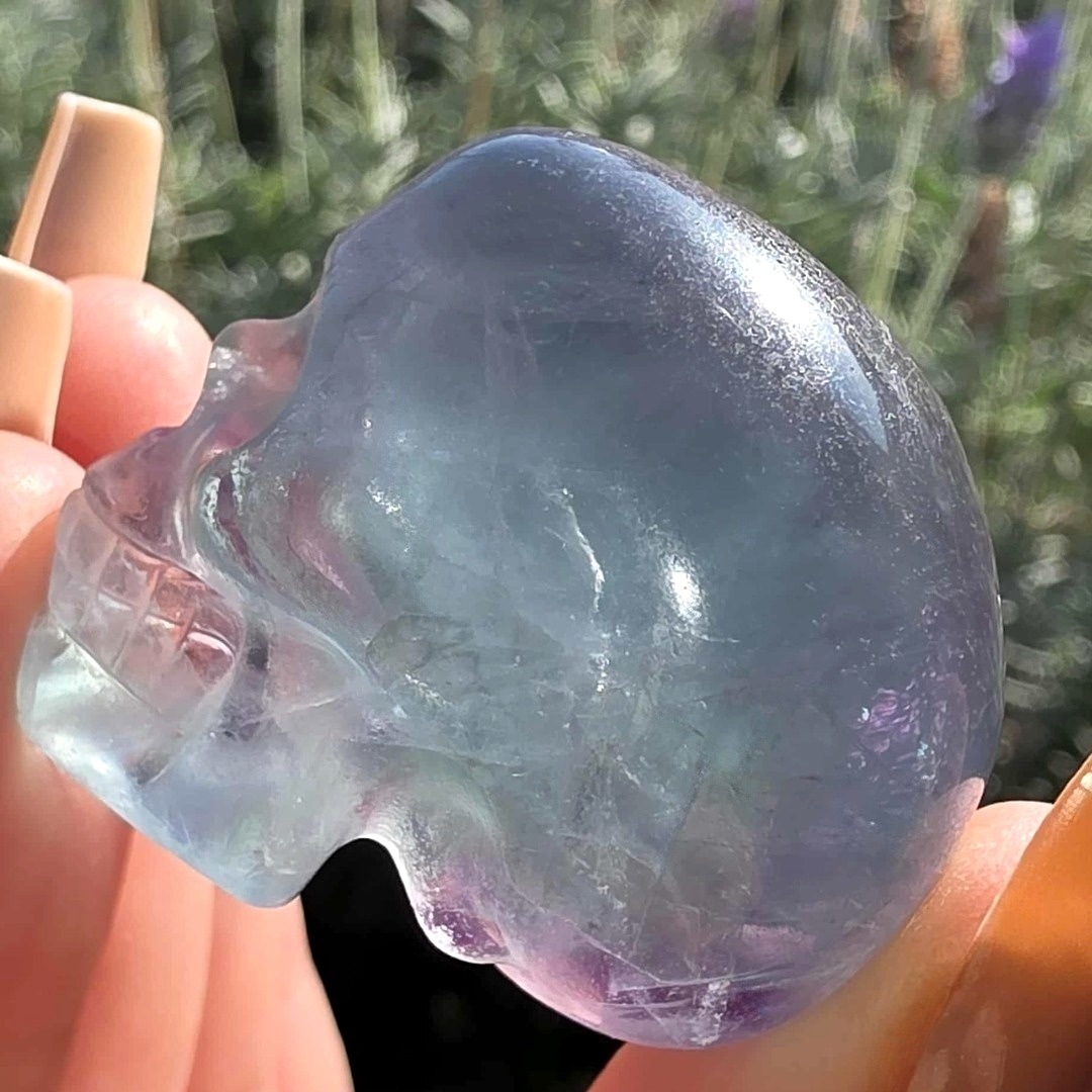 Rainbow Fluorite Skull Carving