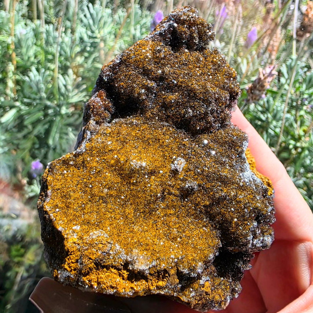 Druzy Manganese on Quartz & Peach Stilbite Crystal Cluster - 181g