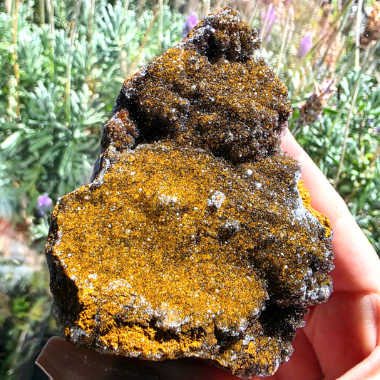 Druzy Manganese on Quartz & Peach Stilbite Crystal Cluster - 181g