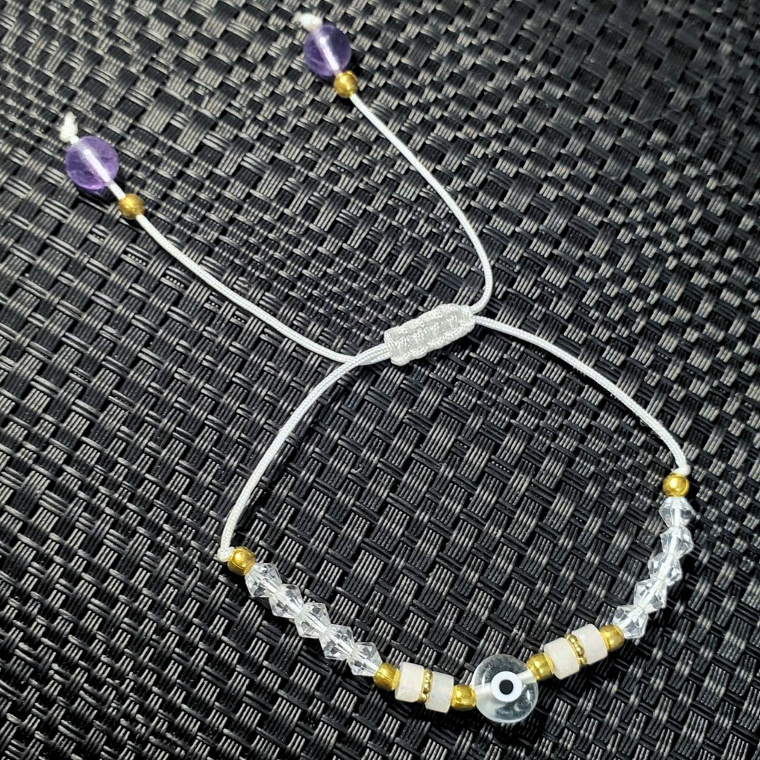 Evil Eye Amethyst Adjustable Weave Bracelet