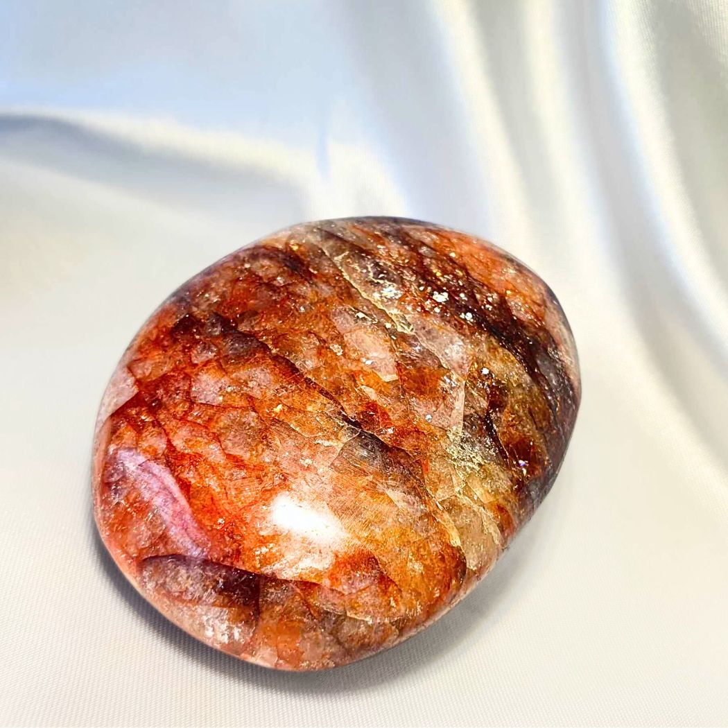 Fire Quartz Palm Stone with Rainbows