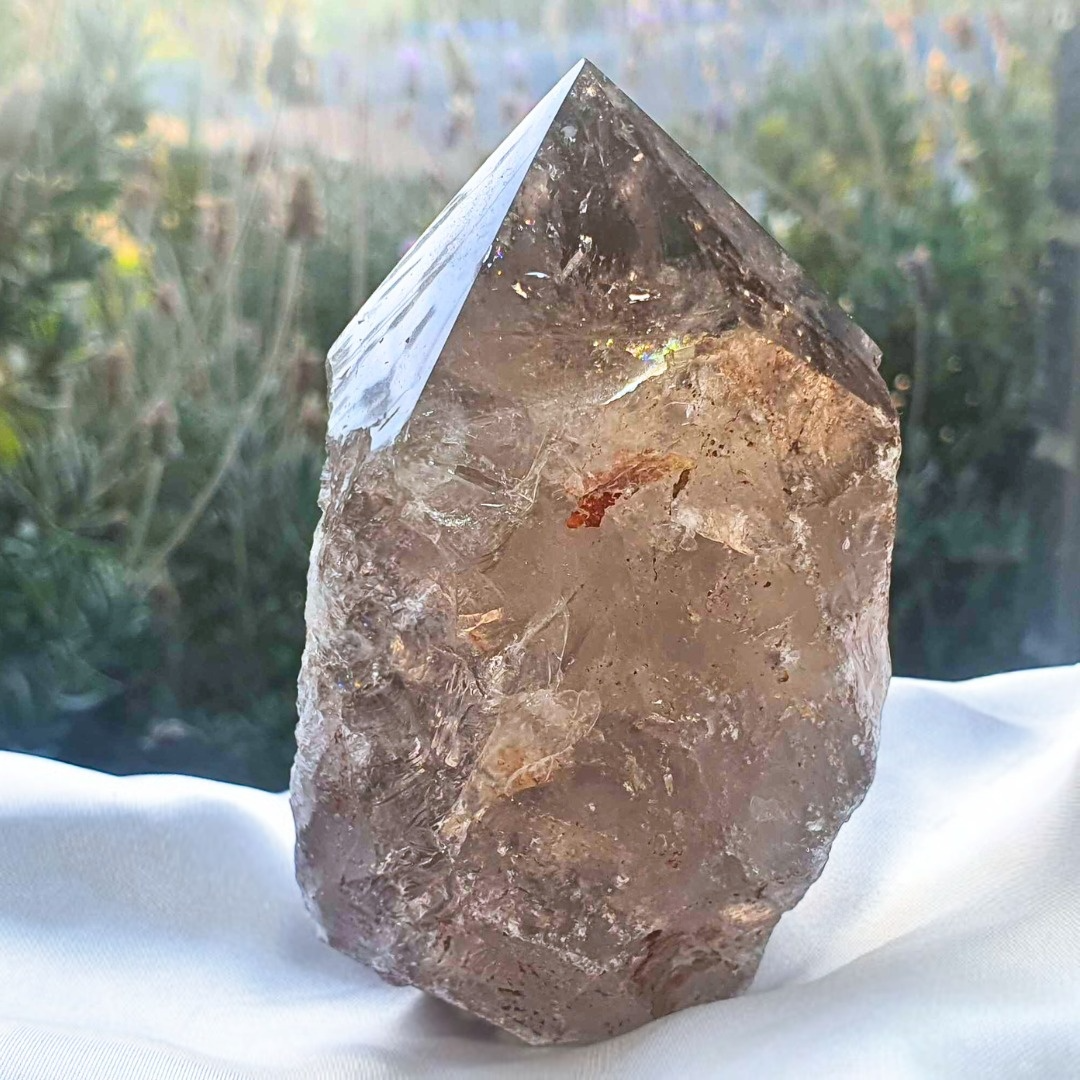 Smoky Quartz Semi Polished Cut Base with Rainbows - 320g