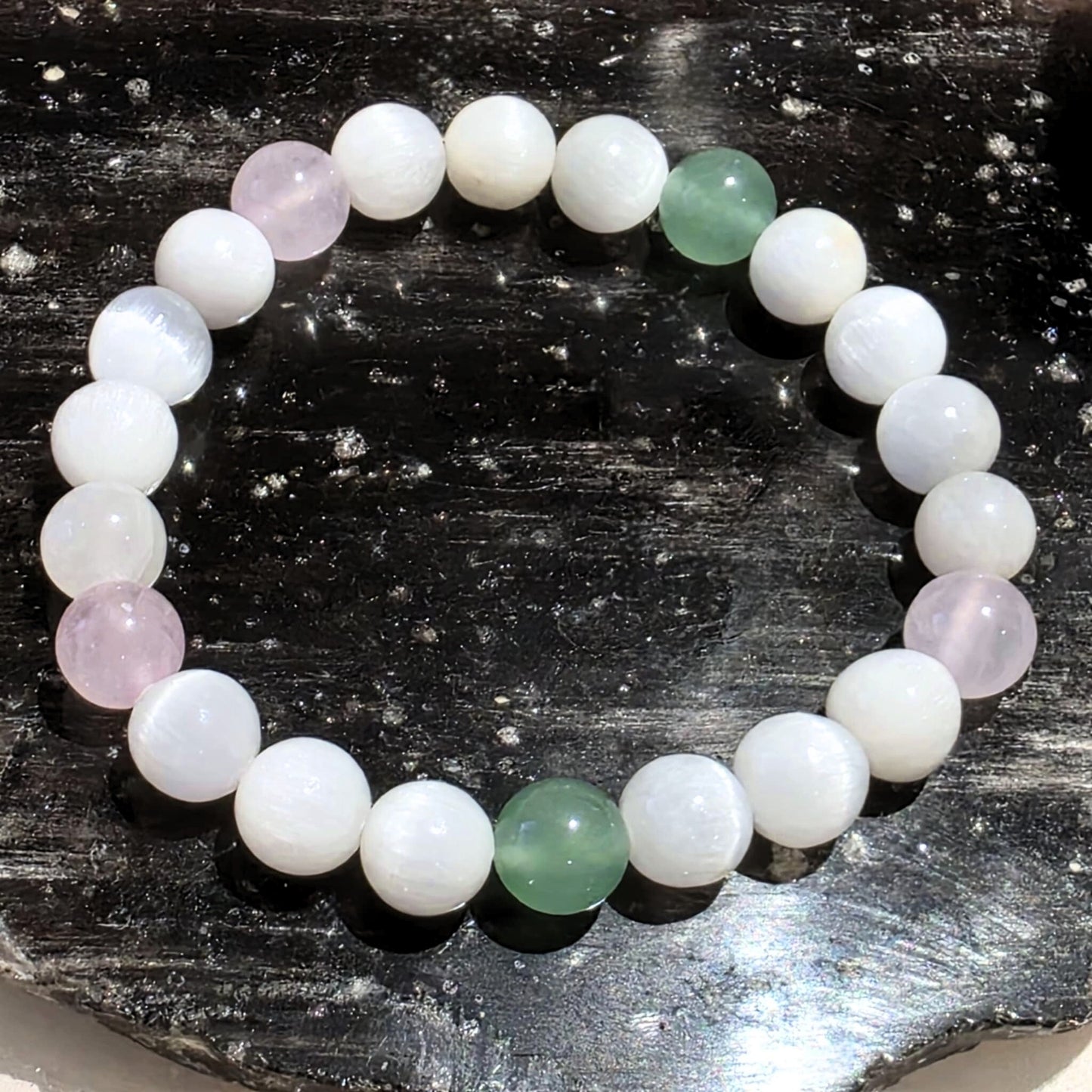 Selenite, Aventurine & Rose Quartz 8mm Crystal Bracelet