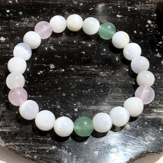 Selenite, Aventurine & Rose Quartz 8mm Crystal Bracelet