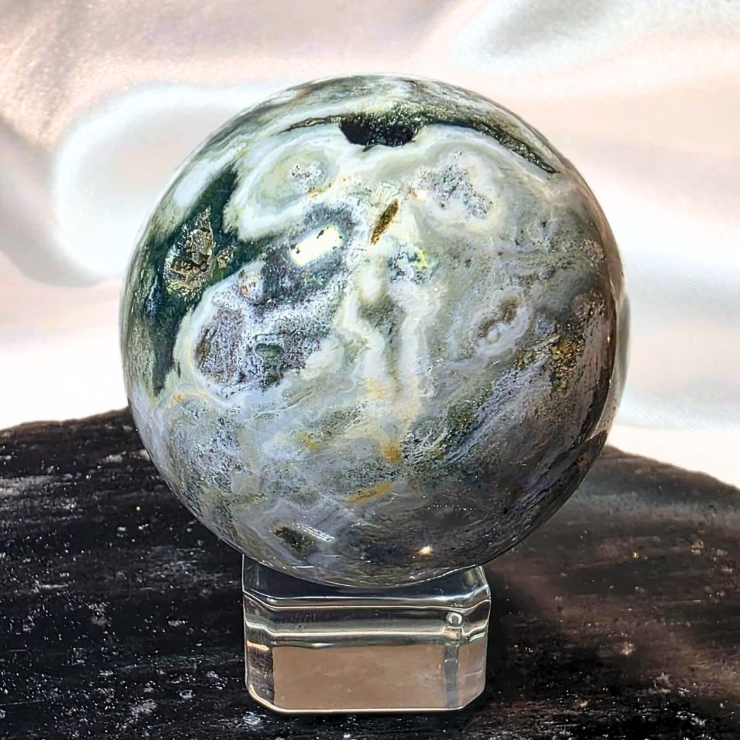 Druzy Orbicular Ocean Jasper Sphere - 162g