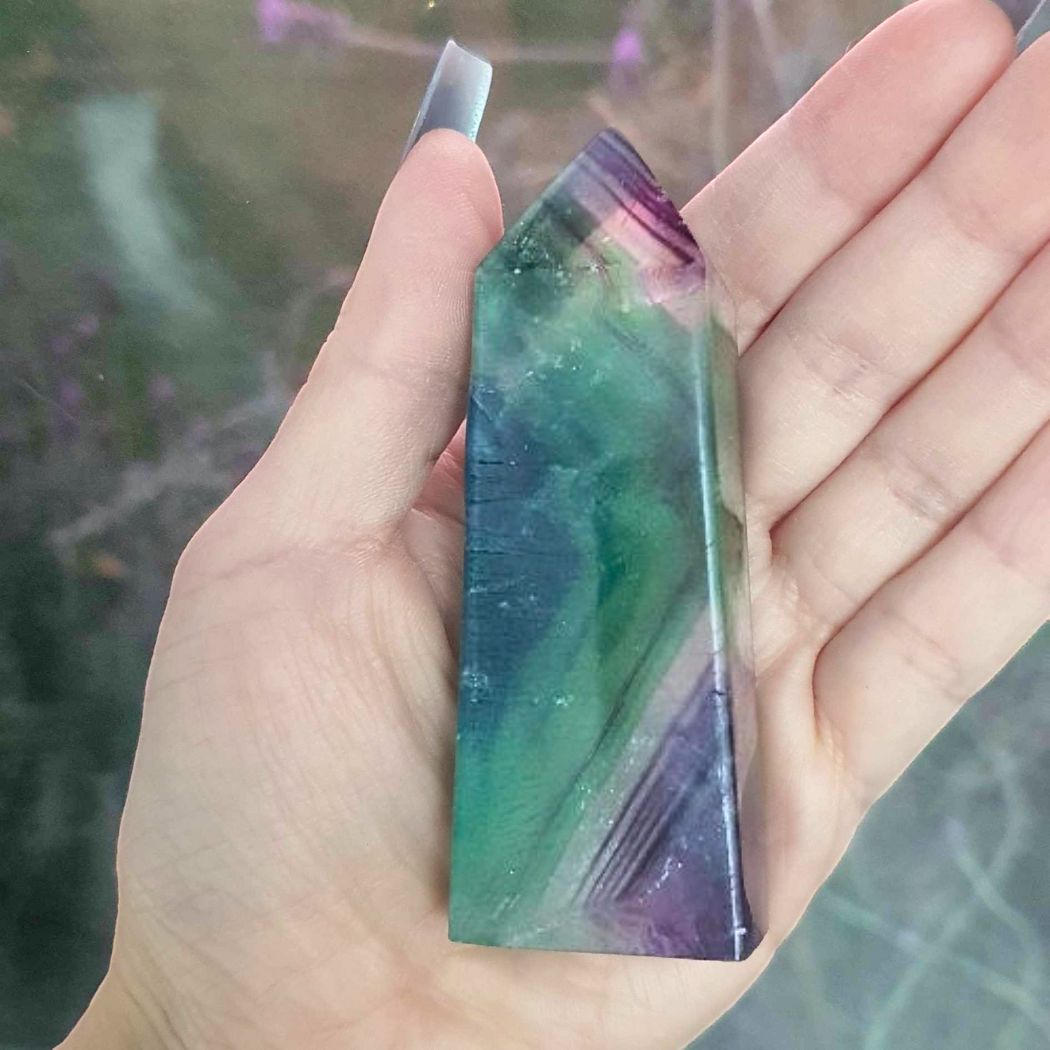 Extra Grade Rainbow Fluorite Tower with Rainbows - 8.6cm, 118g