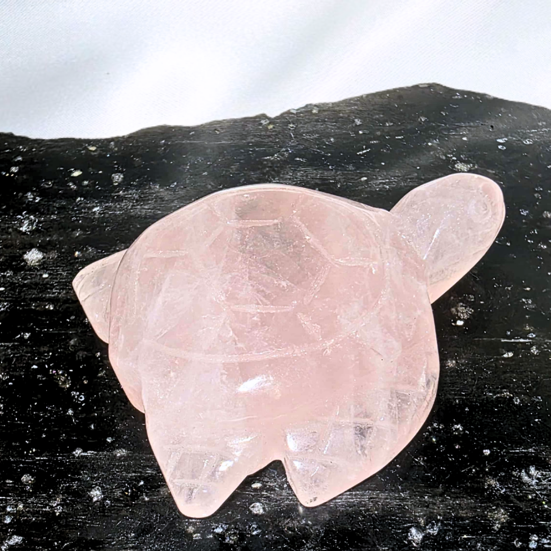 Rose Quartz Turtle with Rainbows