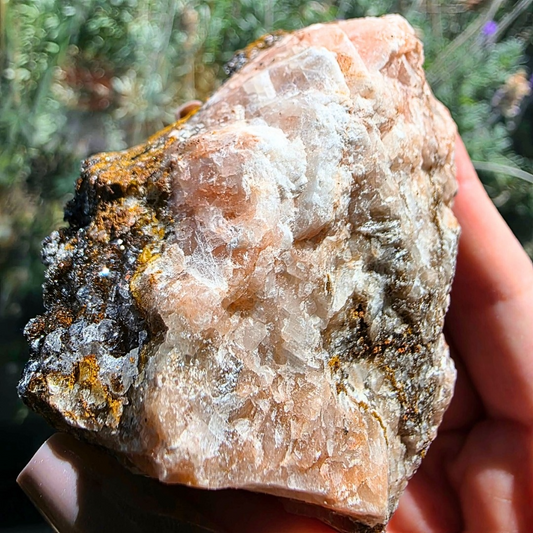 Druzy Manganese on Quartz & Peach Stilbite Crystal Cluster - 181g