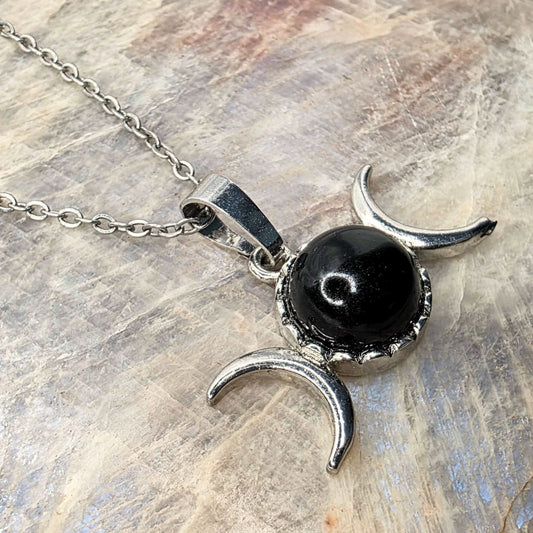 Obsidian Triple Moon Necklace