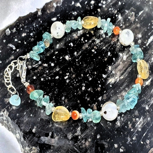 Rainbow Moonstone, Carnelian, Citrine & Apatite Crystal Bracelet