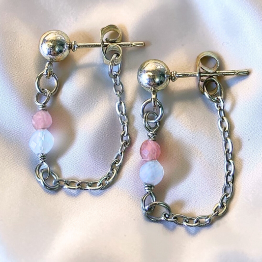 Aurelle Chain Drops | Tourmaline & Blue Lace Agate (Sterling Silver)☁️✨