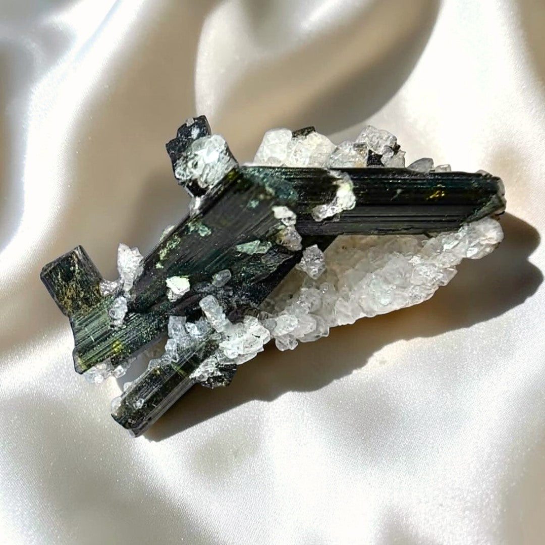 Green Elbaite Tourmaline with Albite | Minas Gerais, Brazil