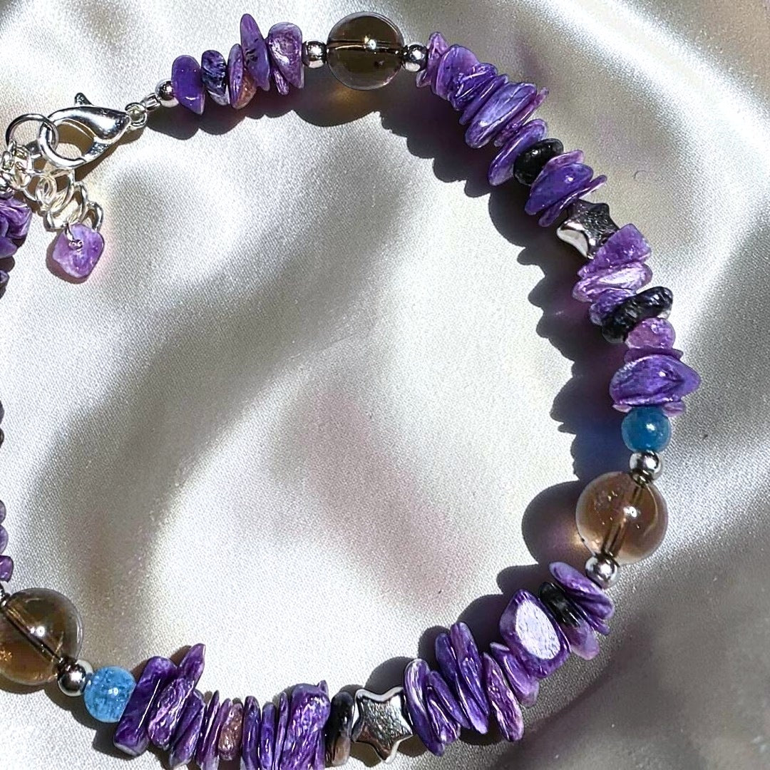 Violet Solstice Bracelet | Charoite, Smoky Quartz & Apatite Crystal Jewellery