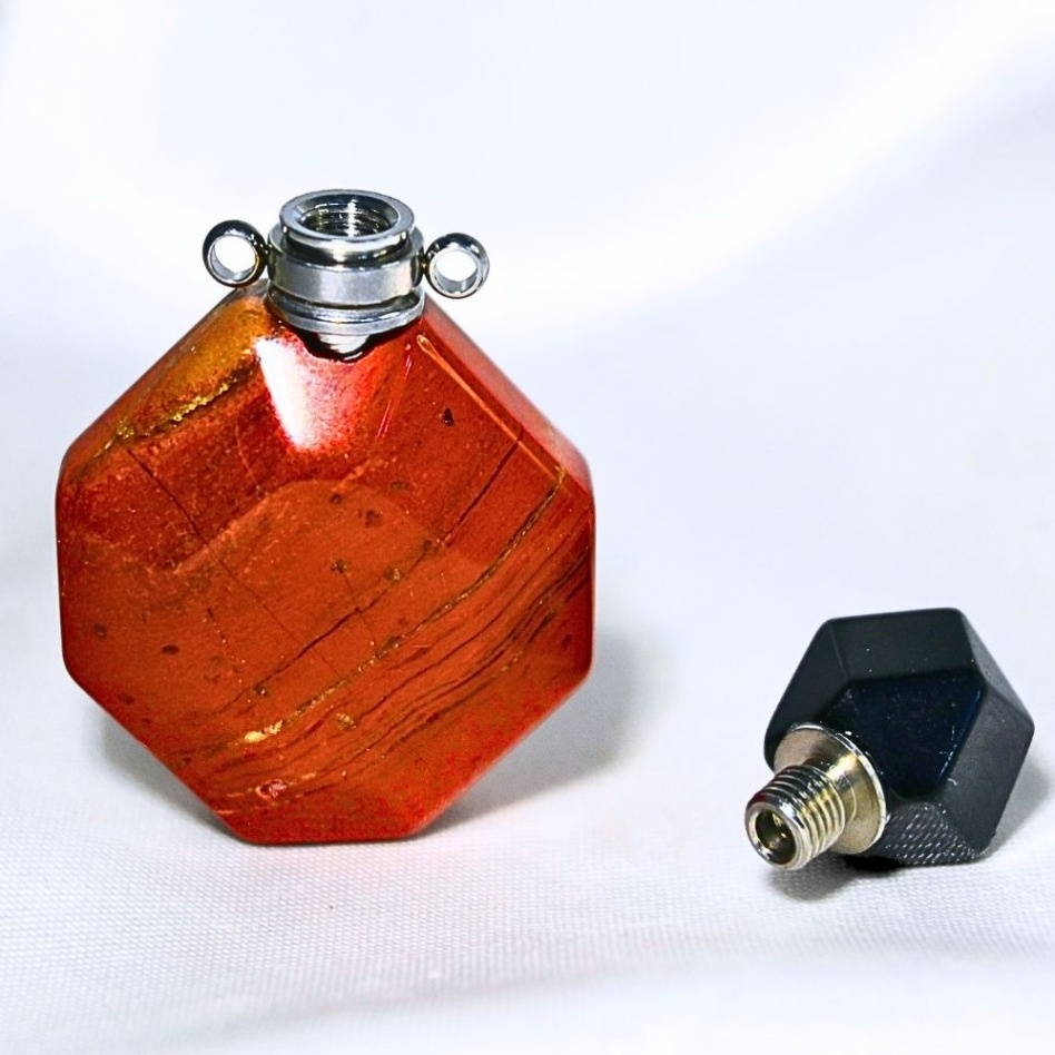 Red Jasper & Obsidian Refillable Trinket Bottle with Stainless Steel Chain