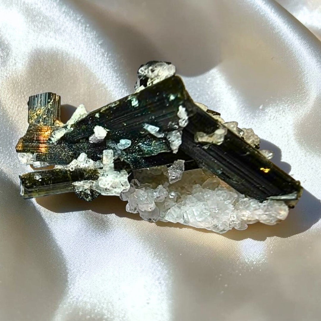 Green Elbaite Tourmaline with Albite | Minas Gerais, Brazil