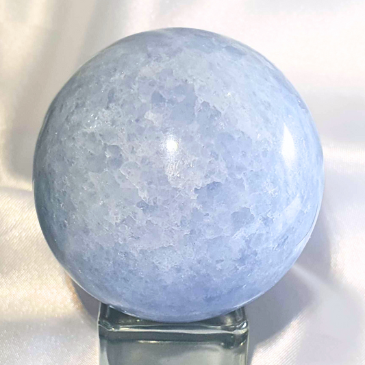 Natural Blue Calcite Crystal Sphere with Shimmers