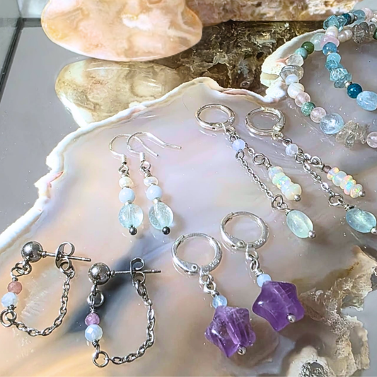 Aurelle Chain Drops | Tourmaline & Blue Lace Agate (Sterling Silver)☁️✨