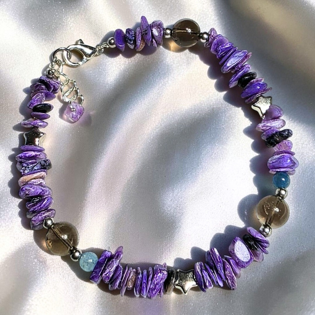 Violet Solstice Bracelet | Charoite, Smoky Quartz & Apatite Crystal Jewellery