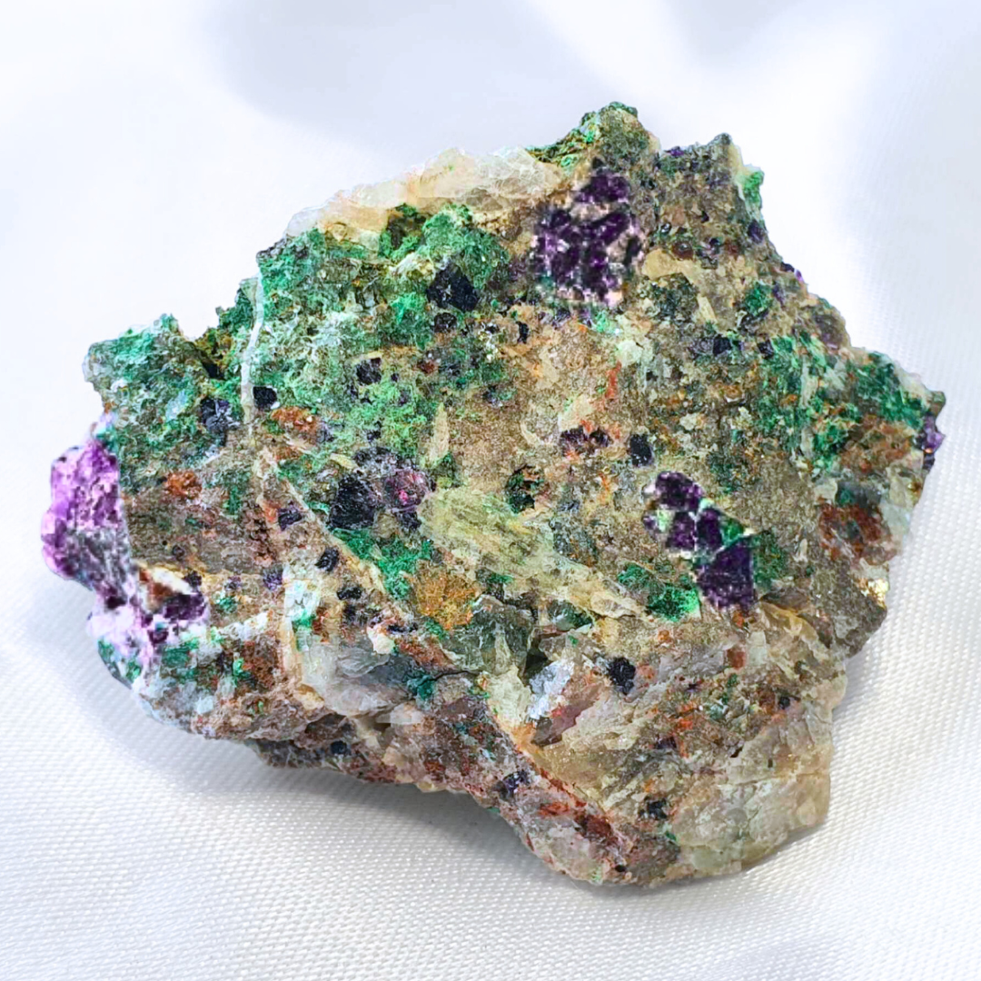 Rare Purple Cubic Fluorite on Malachite & Mica Specimen 2