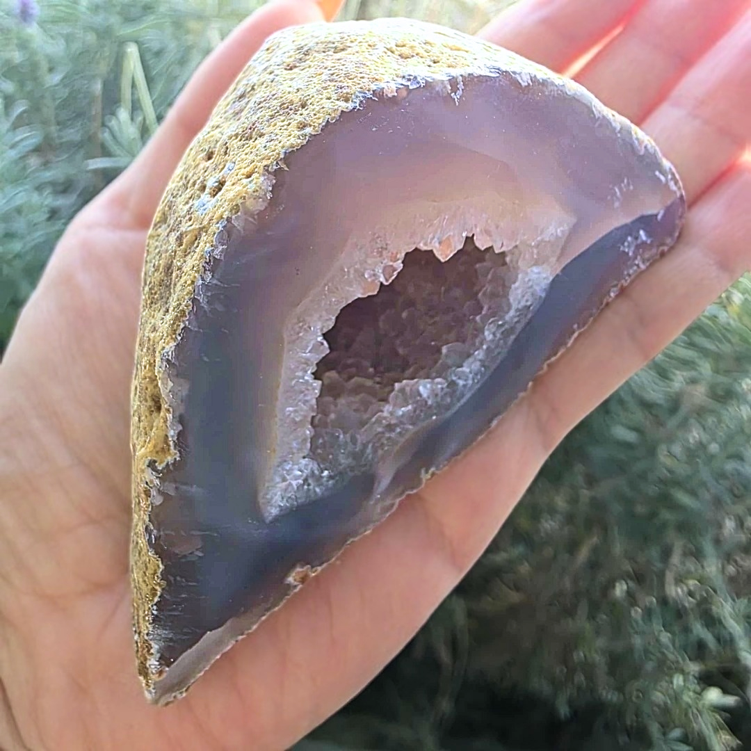 Natural Grey Blue Agate Semi-polished Geode - 241g