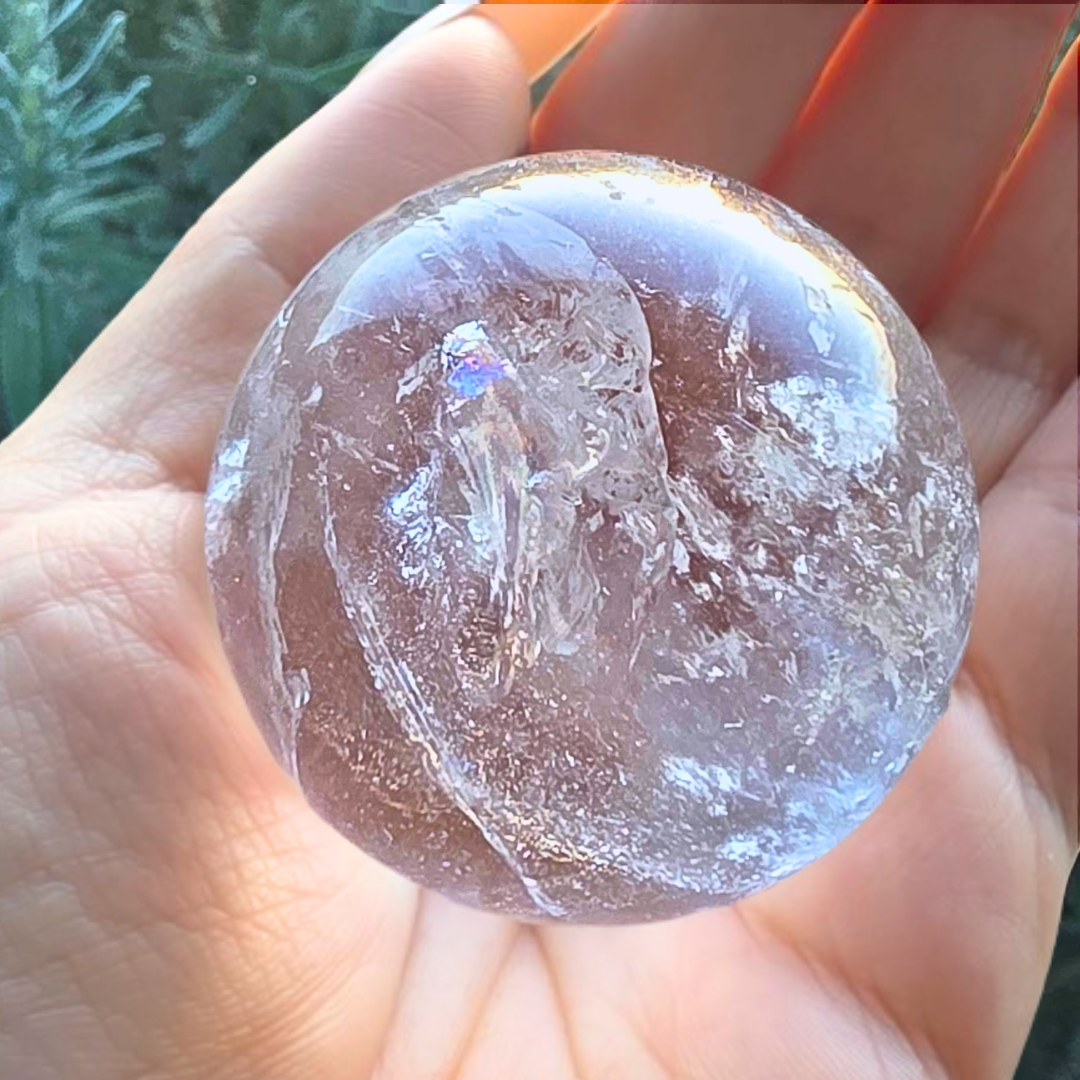High Grade Clear Quartz Sphere with Rainbows & Phantoms - 213g