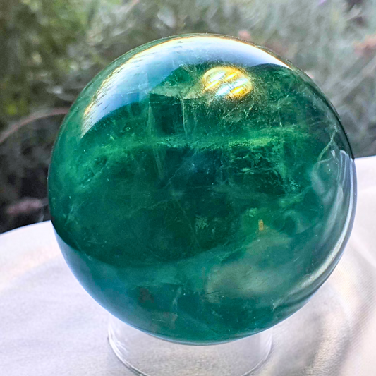 Green-Blue Fluorite Sphere with Rainbows - 273g