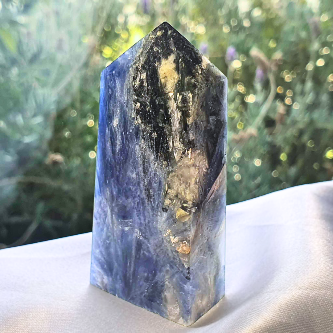 Blue Kyanite with Mica & Black Tourmaline Tower Point