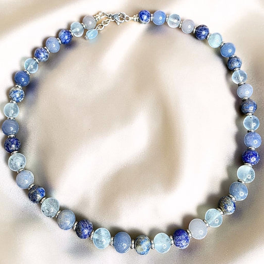 aquamarine and lapis lazuli crystal necklace - cats love crystals melbourne