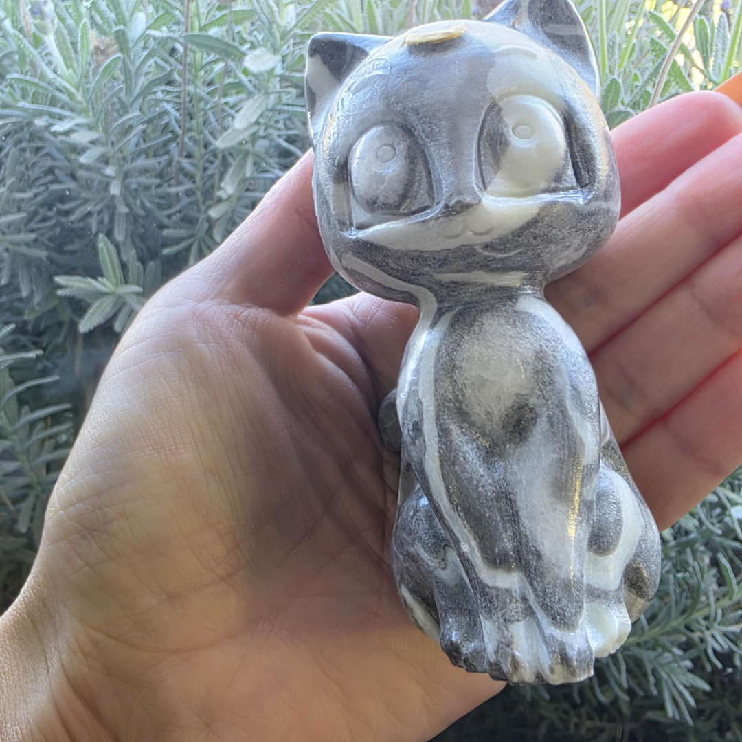 Large Picasso Jasper Luna Crystal Cat - 263g