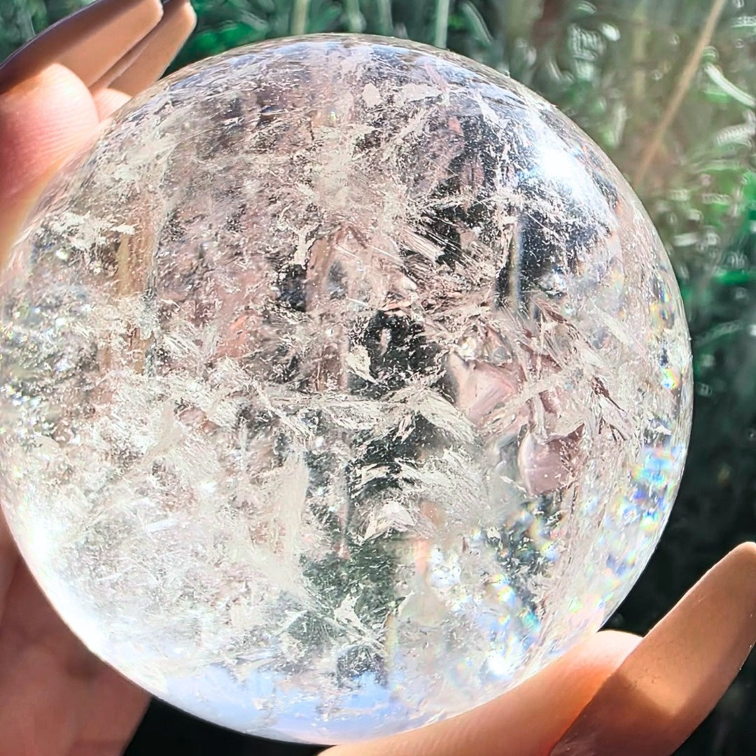 High Grade Clear Quartz Sphere with Rainbows & Phantoms - 213g