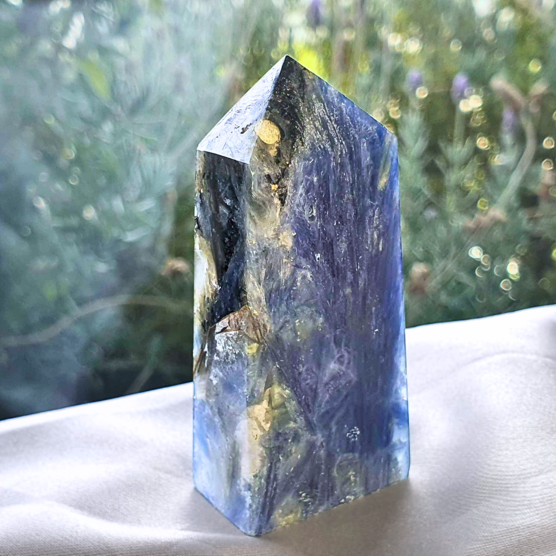 Blue Kyanite with Mica & Black Tourmaline Tower Point