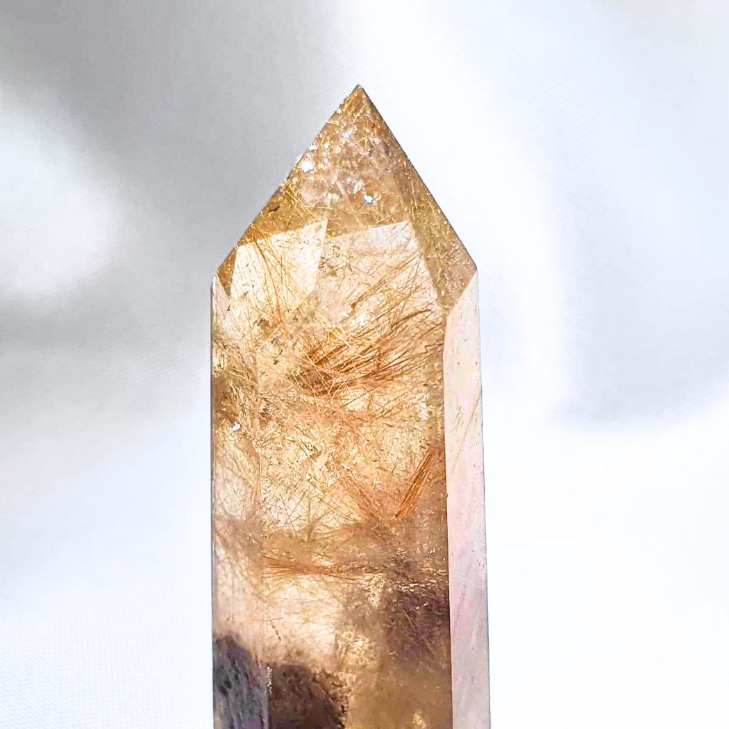 Golden Rutile & Garden Quartz Small Tower Point